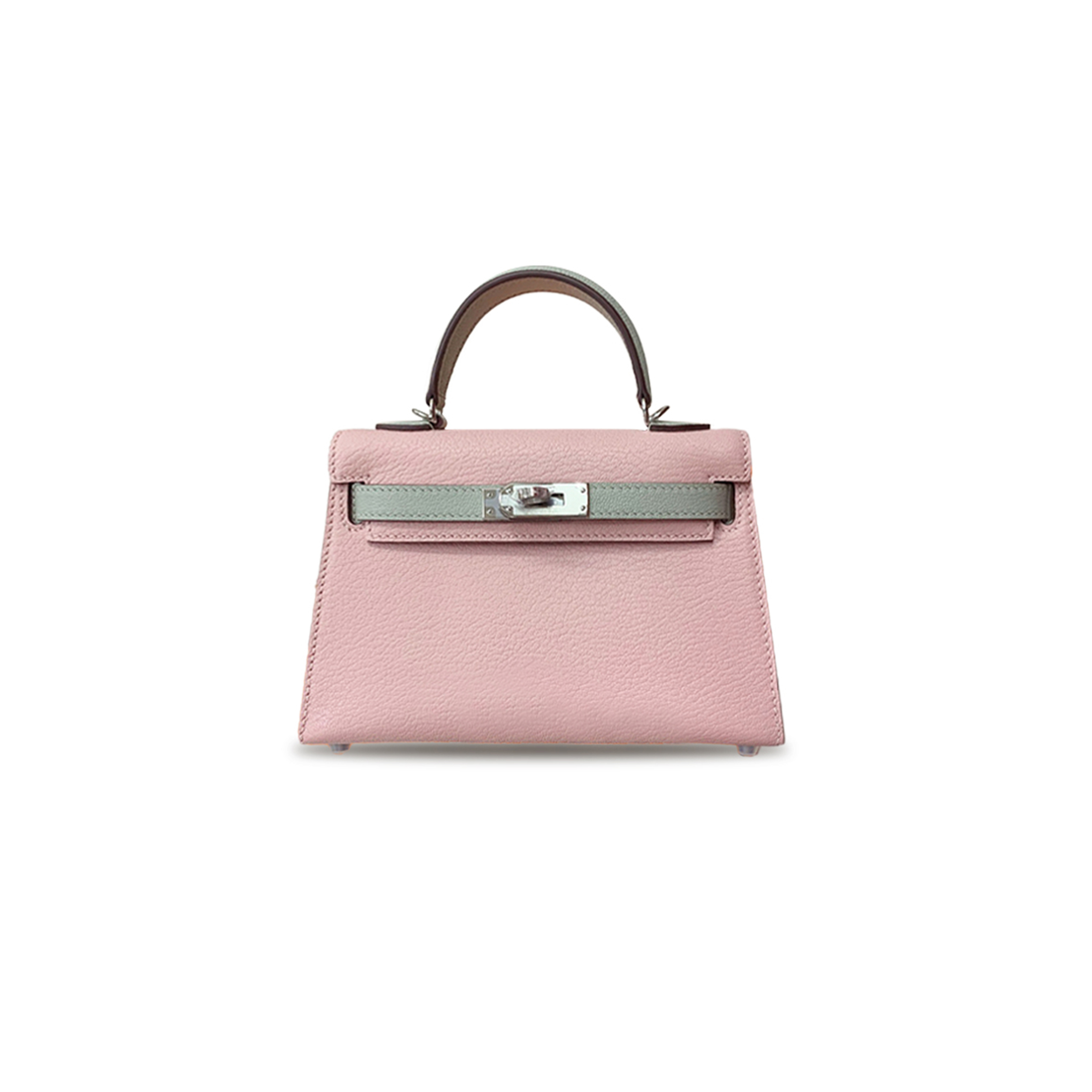 HERMÈS MASTER MINI KELLY II GOATSKIN, CHERRY BLOSSOM PINK AND PEARL GRAY, SILVER BUCKLE (19*12*5.5cm) 